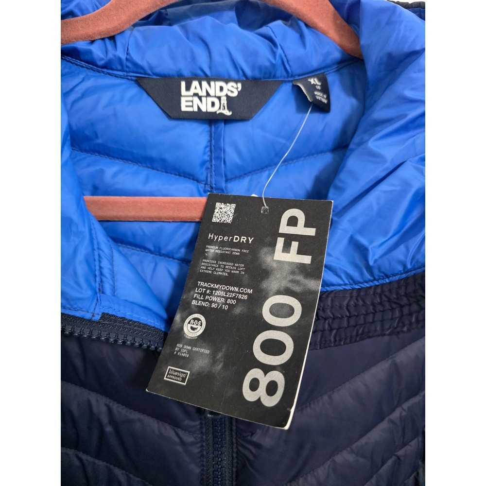Lands End Womens Navy Blue 800 Fill Power HyperDRY Hooded Down Puffer Coat XL 18 - Picture 3 of 5